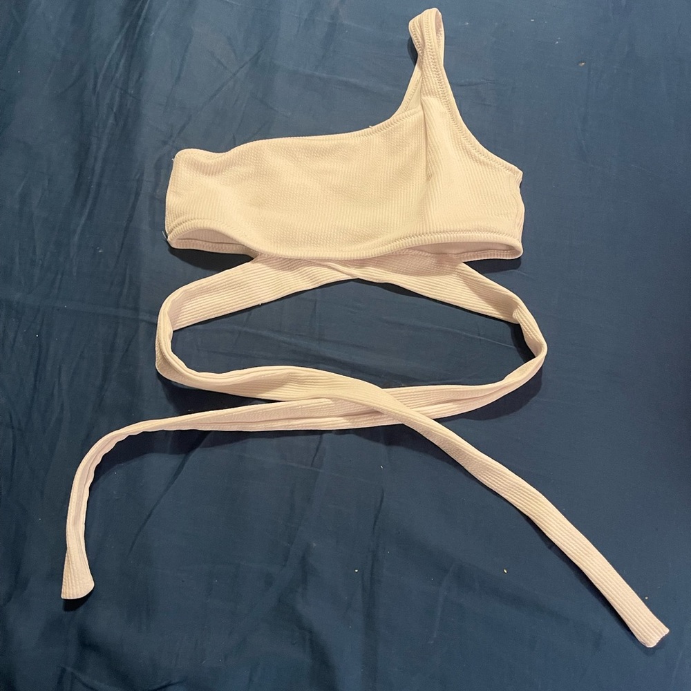 One shoulder white bathing suit top